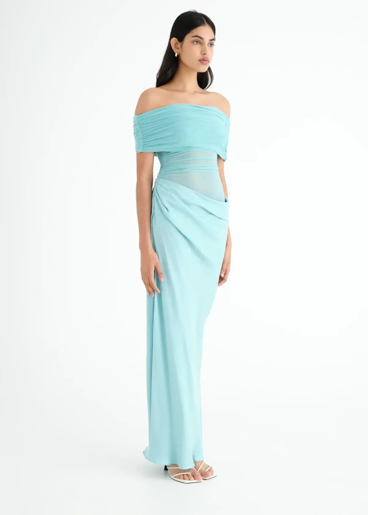 Benni Nico Off Shoulder Maxi Dress Aquamarine Blue Size 10 photo 2