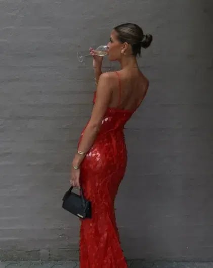 Misha Sapphire Sequin Maxi - Red Size M photo 4