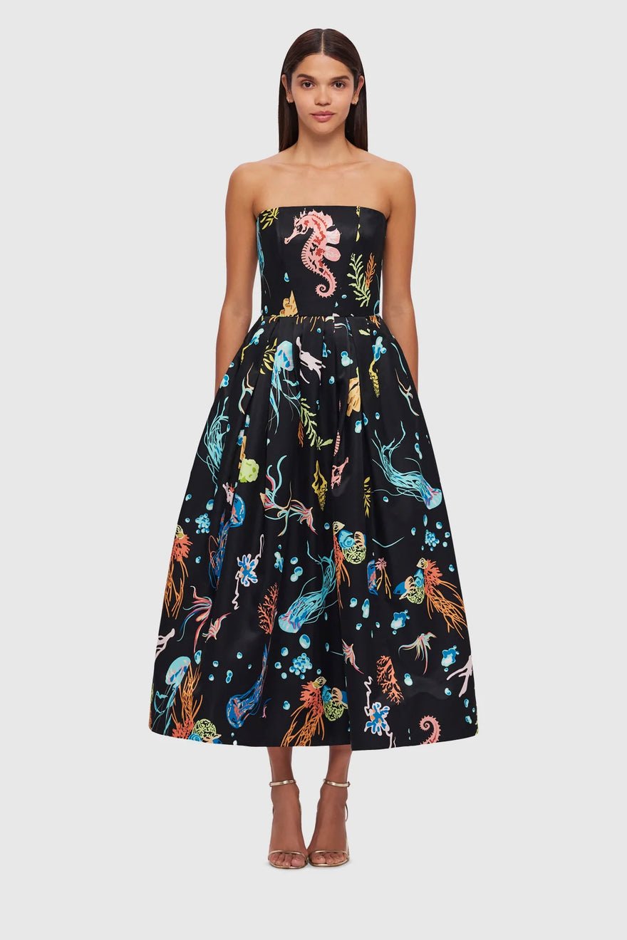 Leo Lin Leanne Bustier Midi Dress - Twilight Print in Black photo 2
