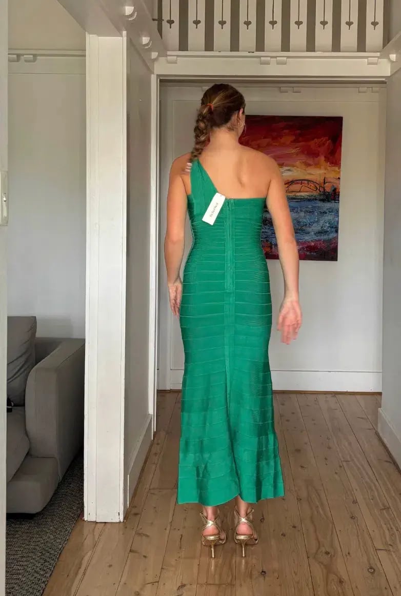 Hervé Léger One-Shoulder Asymmetric Emerald Dress Green Size Small / AU 8 photo 4
