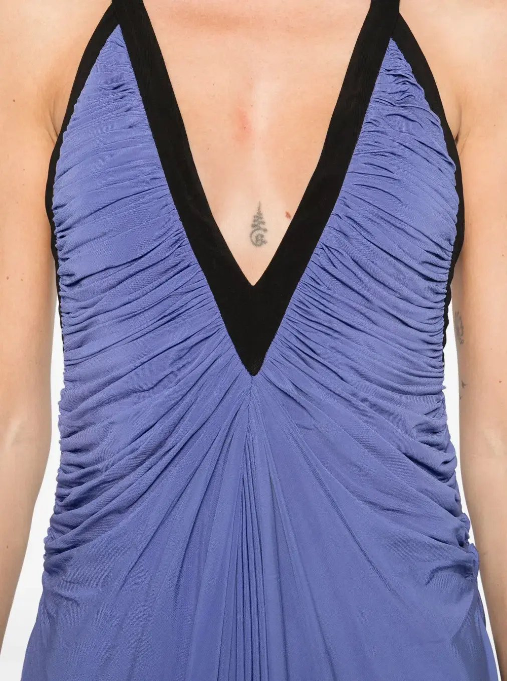 Christopher Esber V-neck Suspended Jersey Fluted Mini Dress in Blue Iris/Black Size 8 photo 4