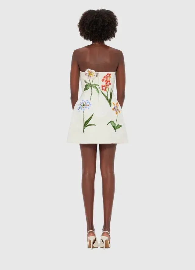 Leo Lin Rosario Velvet Mini Dress Botanical Print Snow Size AU 8 photo 2