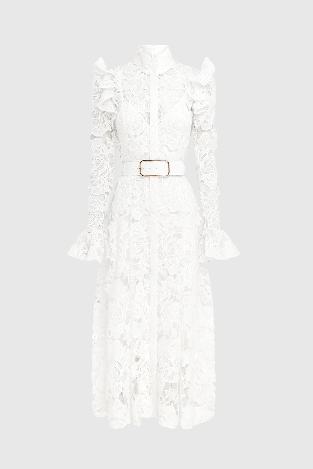 LEO LIN ALIYAH LACE BUTTERFLY SLEEVE MIDI DRESS - SNOW photo 6