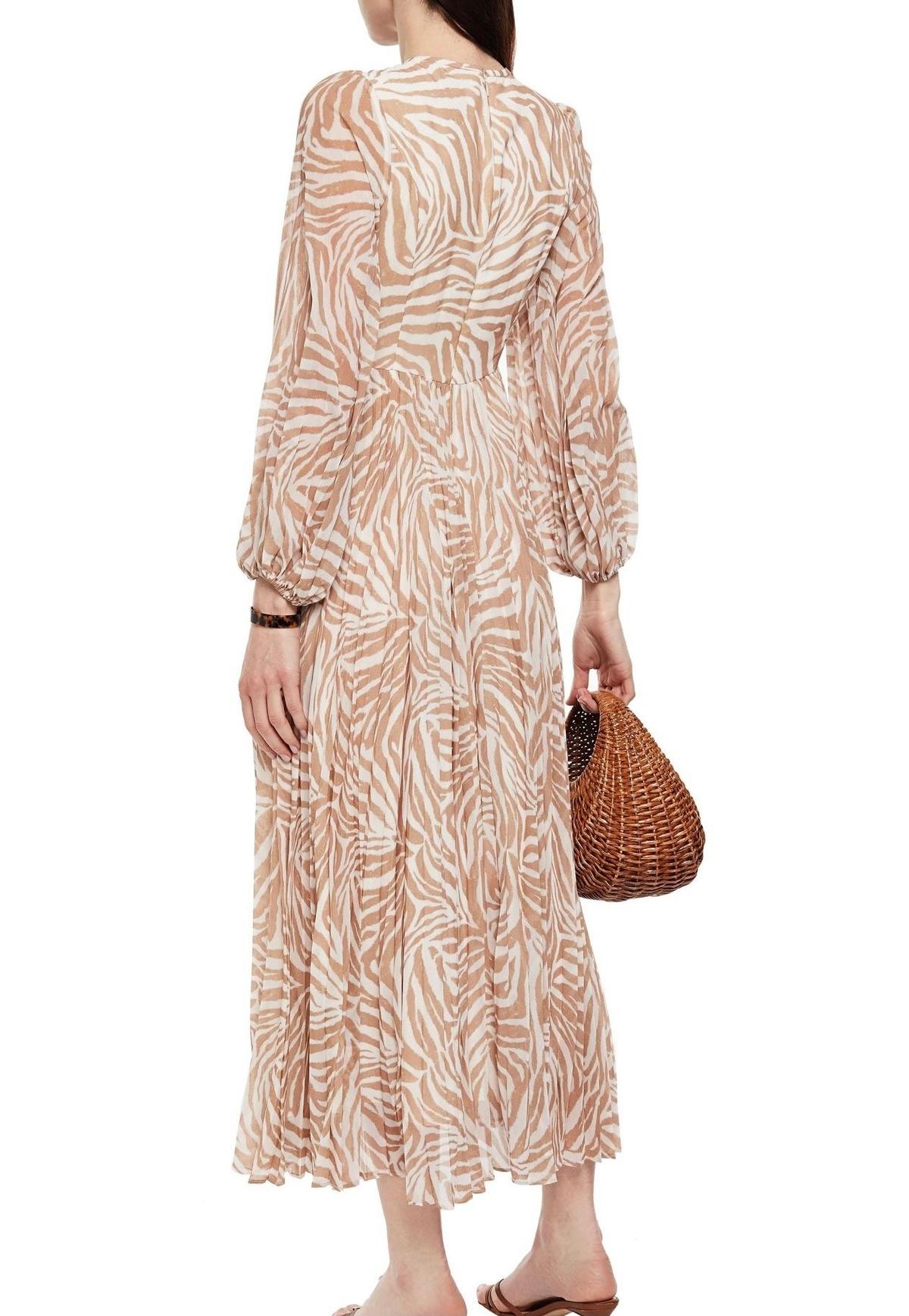 Zimmermann Sunray Long Sleeve Midi Dress Sand/Zebra Print Size 8 photo 2