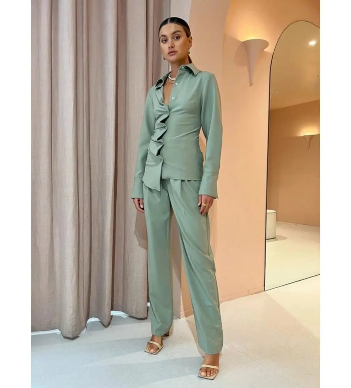 Sir the Label Adrien Tuck Shirt and Pants Set Sage Size 0/AU 6 photo 3