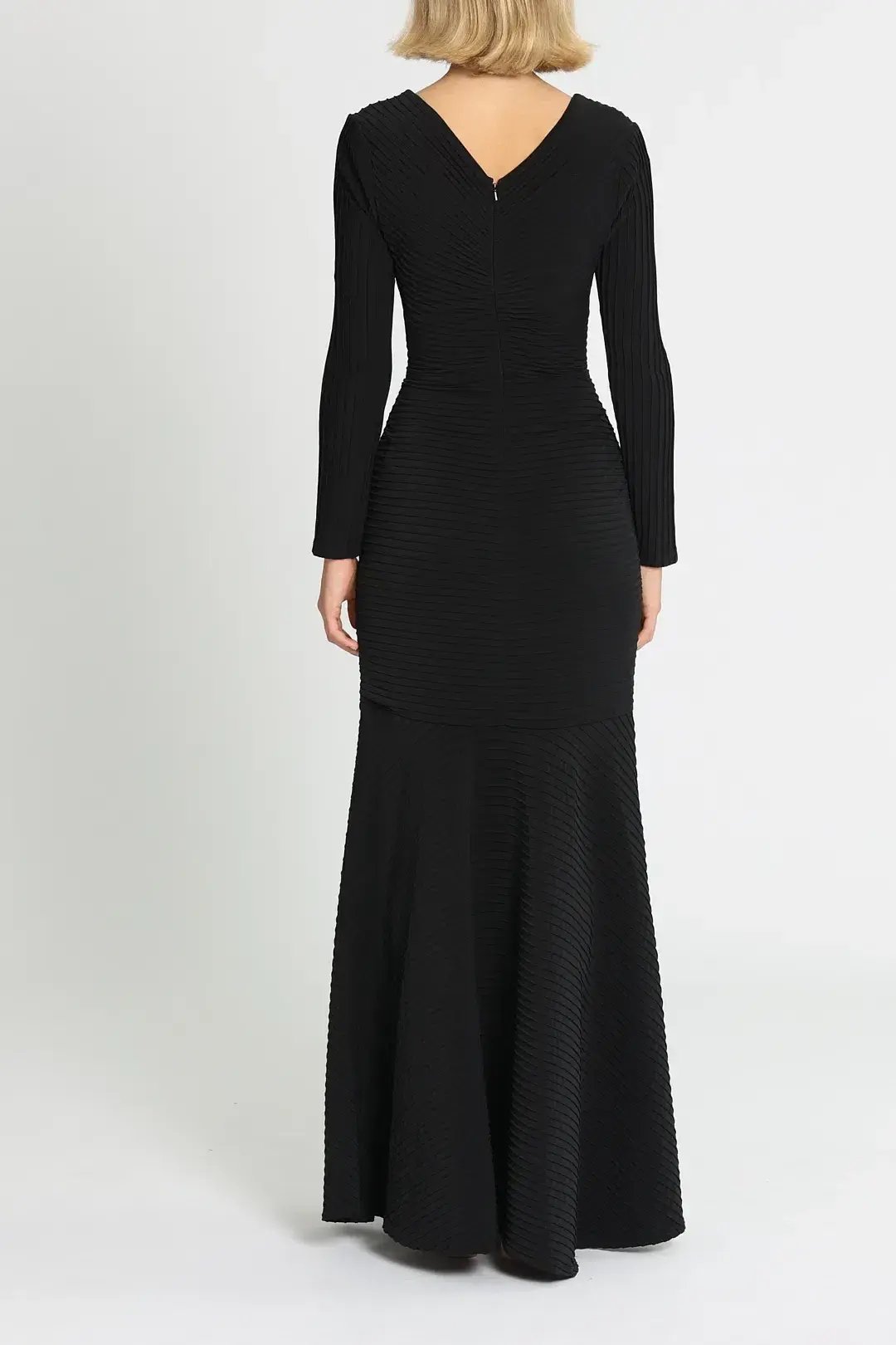 Tadashi Shoji Elias Long Sleeve Pintuck Gown in Black Size 10 photo 3