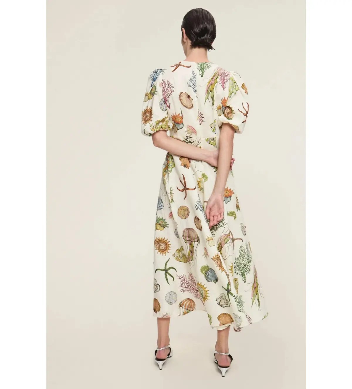 Alemais Sea Midi Dress Cream Print Size AU 16 photo 3