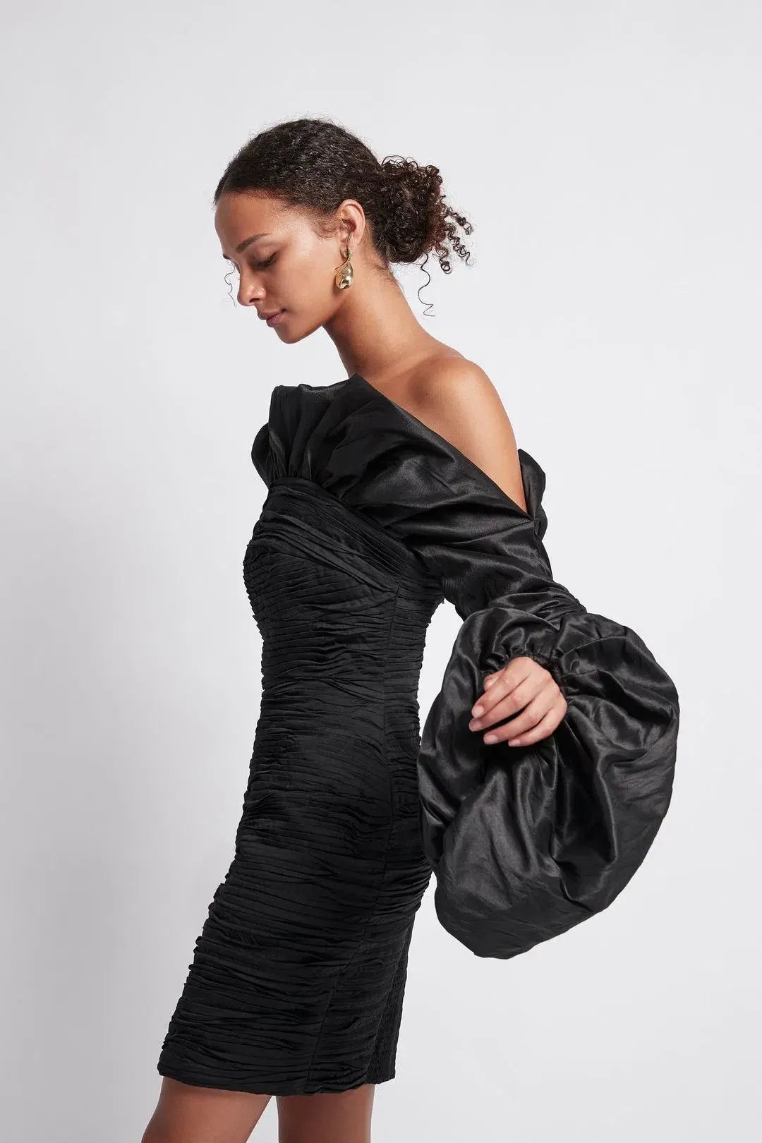 Aje Allegro Tucked Puff Dress Black Size 8 photo 5