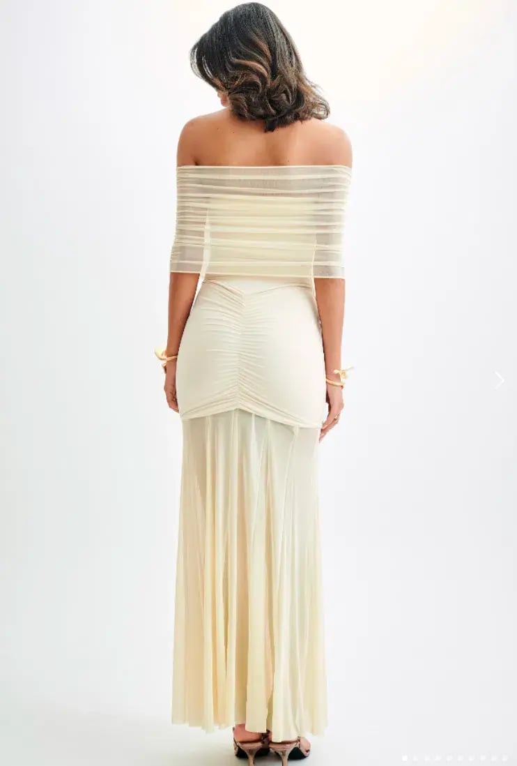 Meshki Caspian Slinky And Mesh Off Shoulder Maxi Dress Ivory Size M / AU 10 photo 3