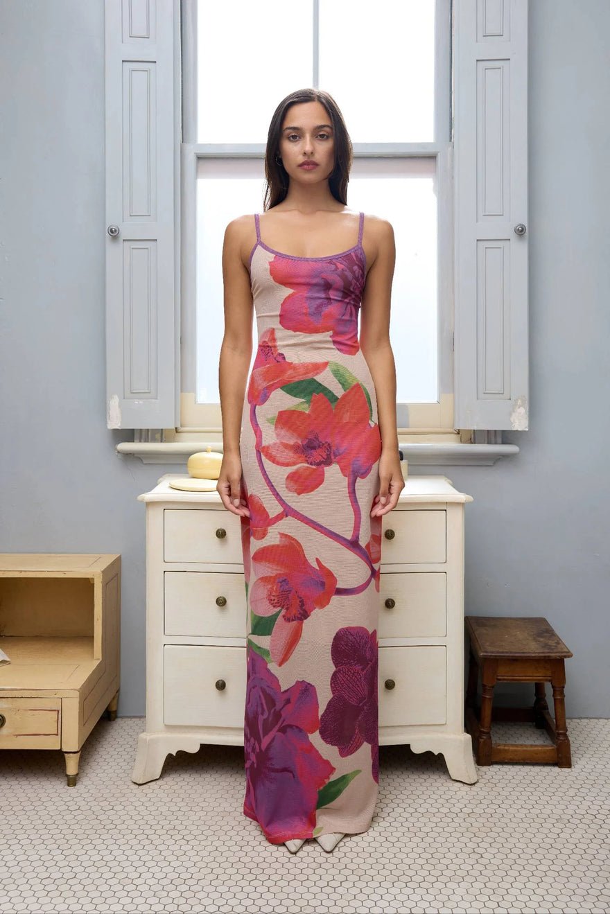WITH HARPER LU Slip Dress | Mesh Fuchsia Bloom photo 3