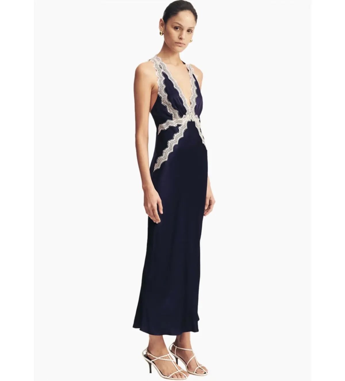 Shona joy Camille Lace Cross Back Split Maxi Dress Midnight/Ivory Size AU 8 photo 2