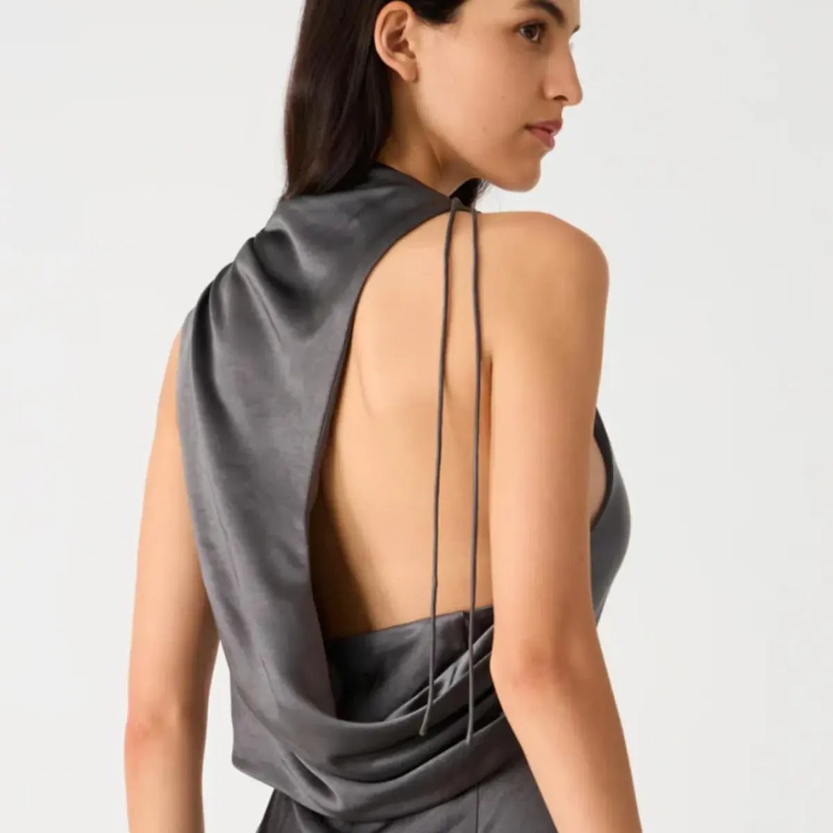 Misha Santana Gloss Satin Maxi Dress in Pewter Size XS / AU 6 photo 4