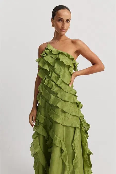 Country Road Cactus Ruffle Maxi Dress Green Size 6 photo 2