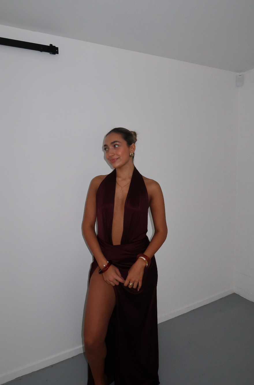 Courtney Zheng Selene Plunge Jersey Gown in Plum photo 4