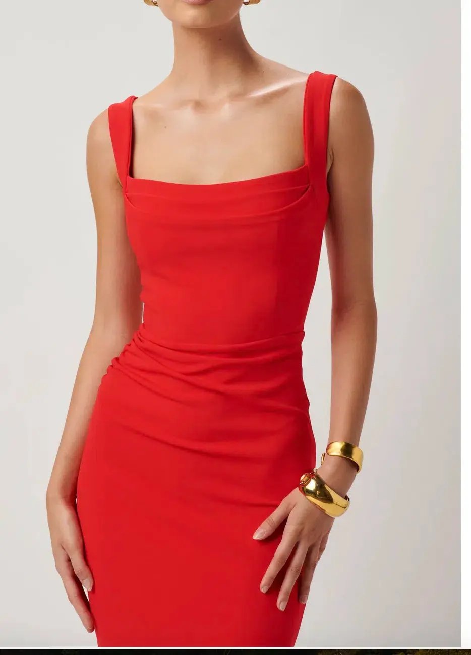 Effie Kats Marbella Midi Dress Cherry Red Size 6 photo 3