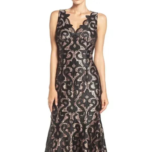 Adrianna Papell Guipure Mermaid Maxi Gown Black Nude Size 20 photo 2