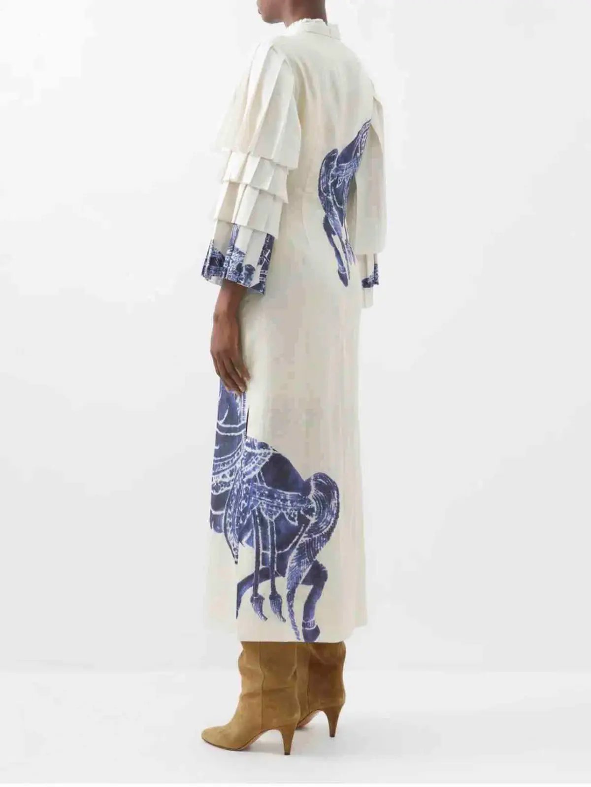 Alemais Rider Pleat Sleeve Midi Dress Cream/Blue Size 14 photo 5