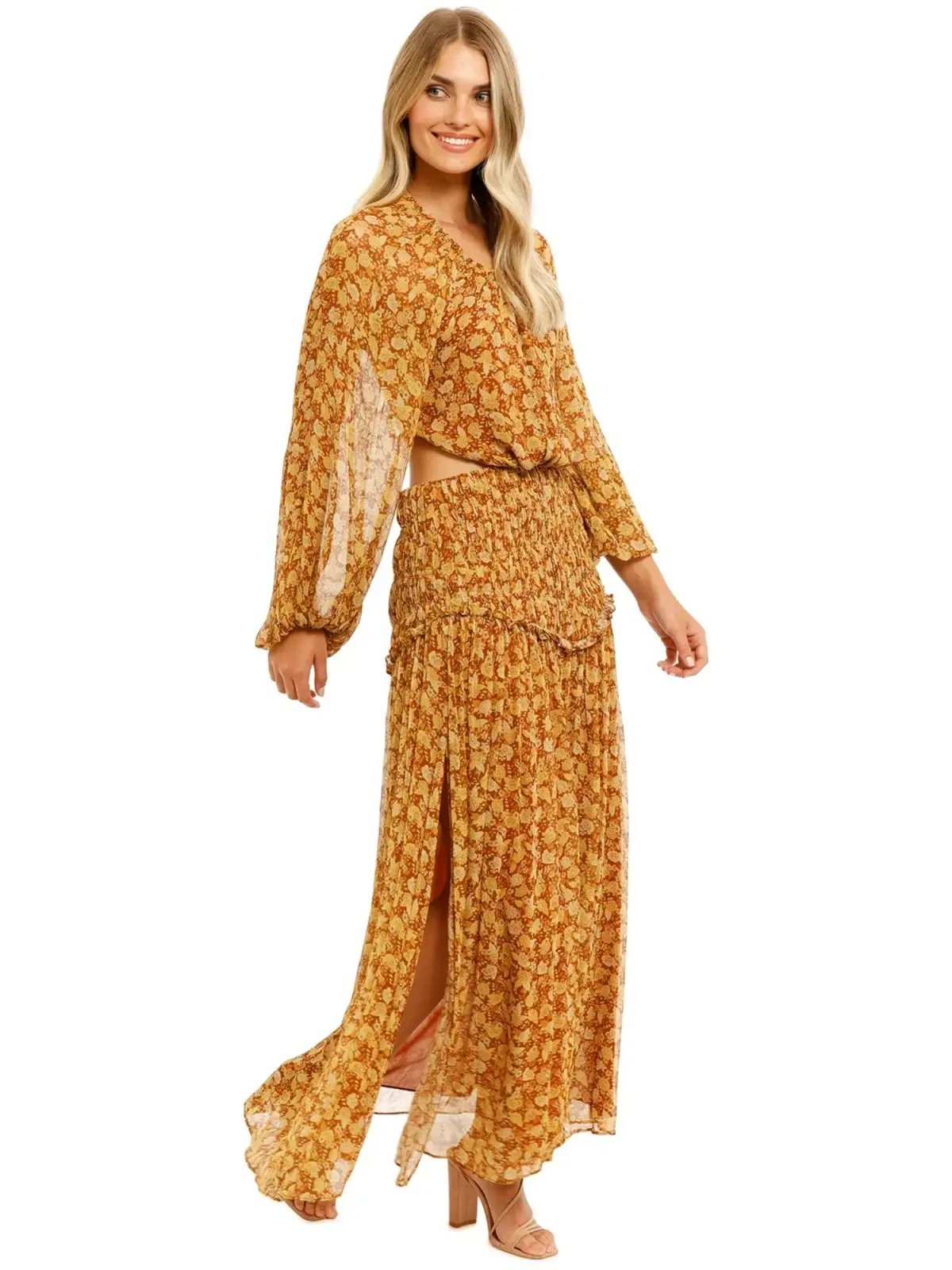 Shona Joy Sunset Cut Out Midi Dress in Tumeric Size AU 12 photo 2
