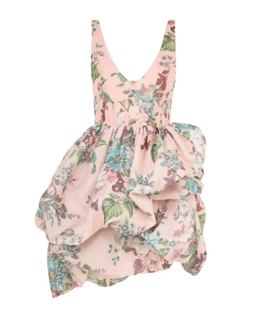 Zimmermann Matchmaker Drape Mini Dress Pink Barkcloth Floral Size 0 / AU 8 photo 5