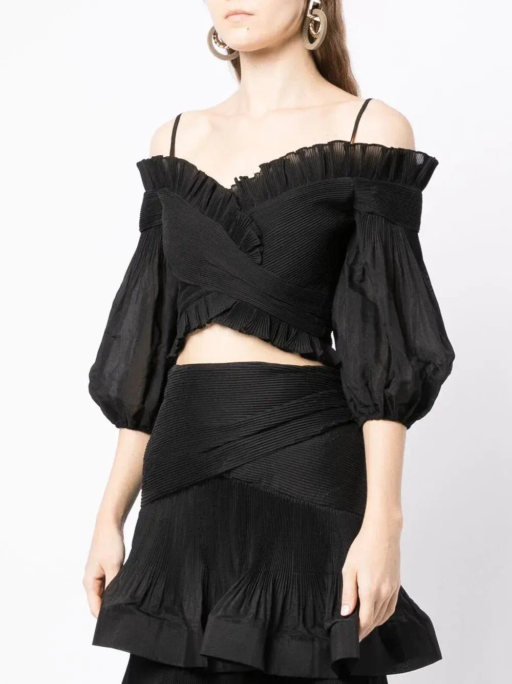 Zimmermann The Pleated Off Shoulder Top and Skirt Set Black Size 12 photo 2