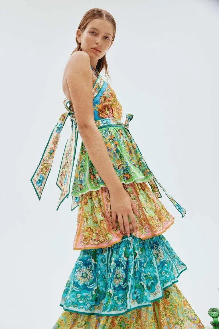 Alemais Dreamer Halter Tier Dress Multi Size 8 photo 2