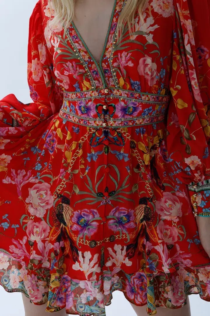 Camilla Button Front Frill Short Dress in Ruffle Some Feathers Print Size 10 photo 5