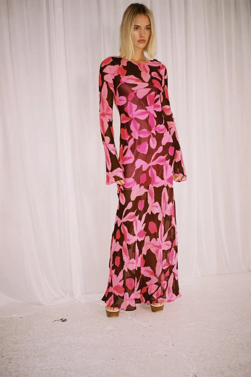 THE WOLF GANG LOTTIE MAXI DRESS - PINK CHOCOLATE FLORAL photo 6