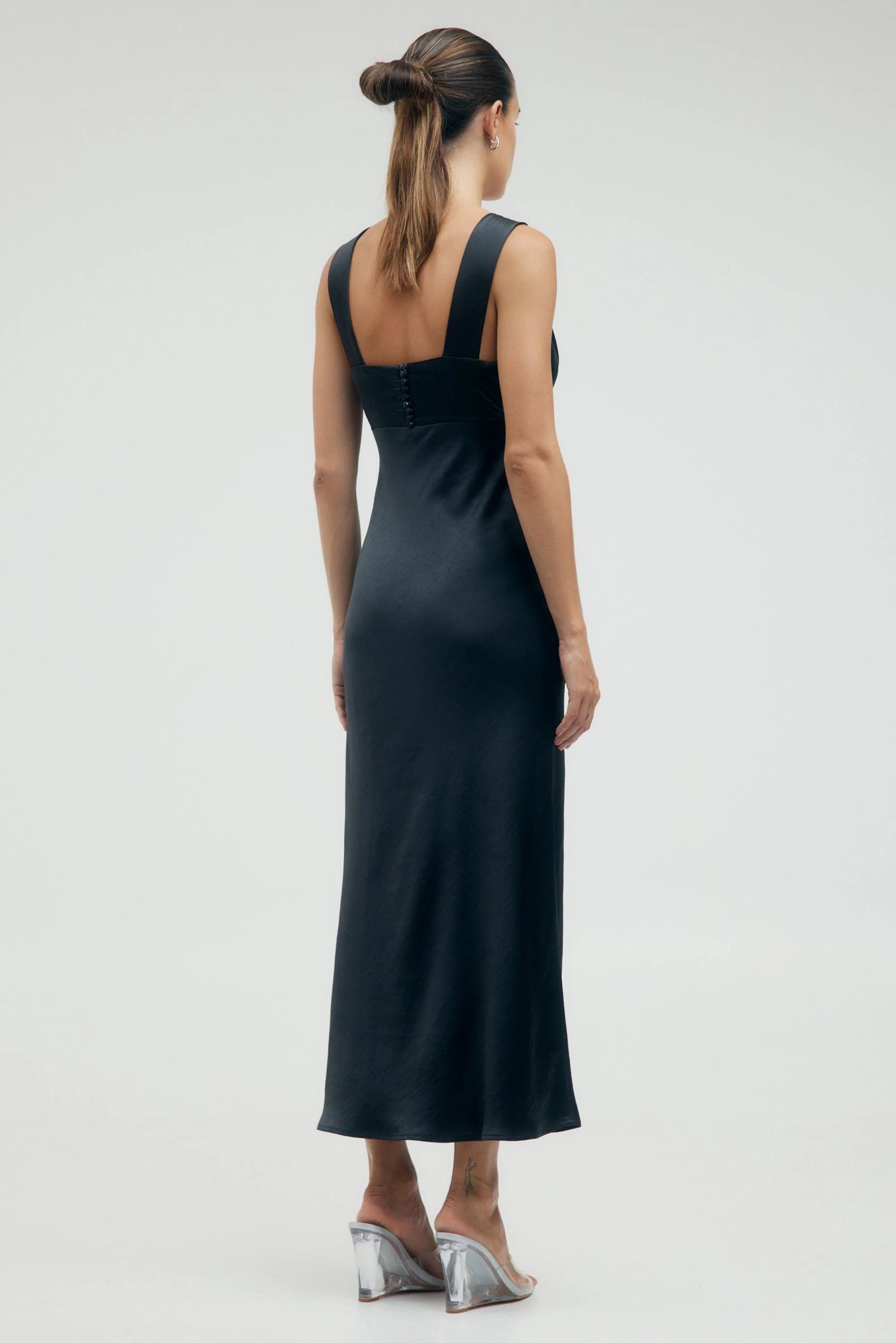 THIRD FORM SATIN GATHER BRA BIAS SLIP DRESS - BLACK photo 3