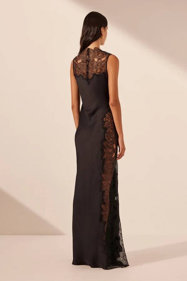 Shona Joy Jamila Lace High Neck Maxi Dress in Black photo 3