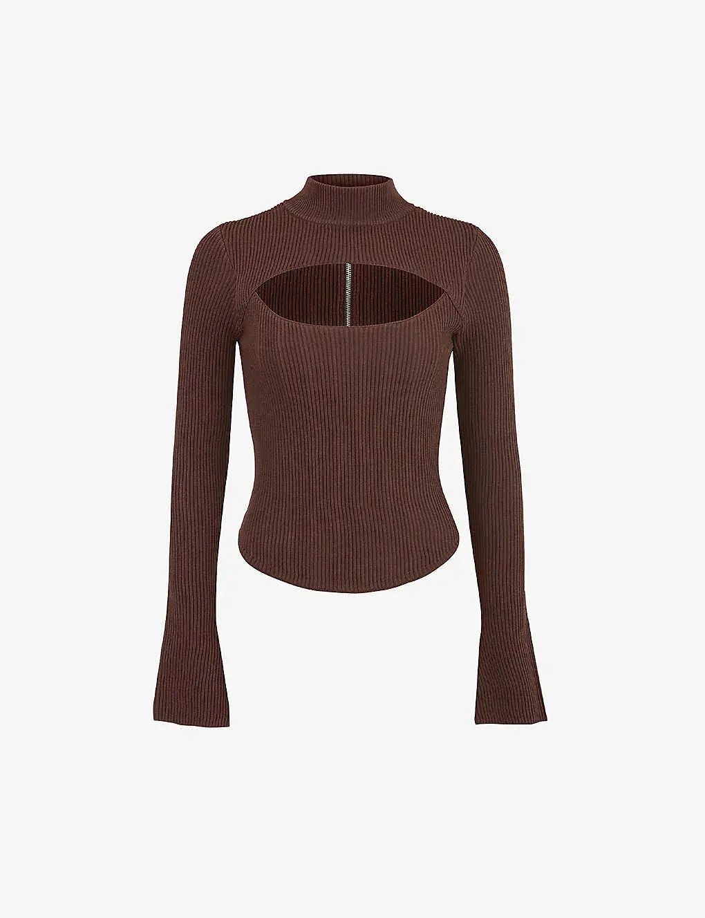 House Of Cb Georgina Cut-out Stretch-knit Top Brown Size XS / AU 6 photo 5