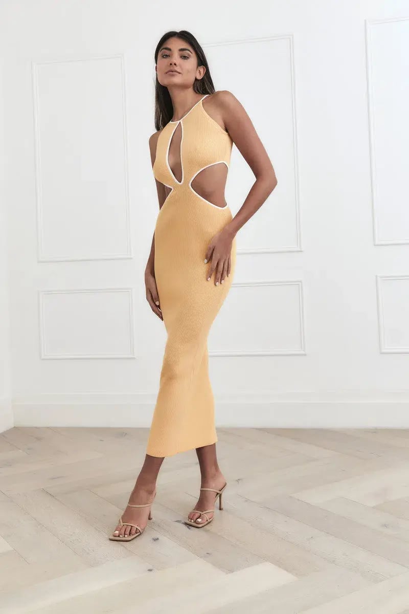 San Sloane Adrian Rib Midi Dress Yellow Size 8 photo 2