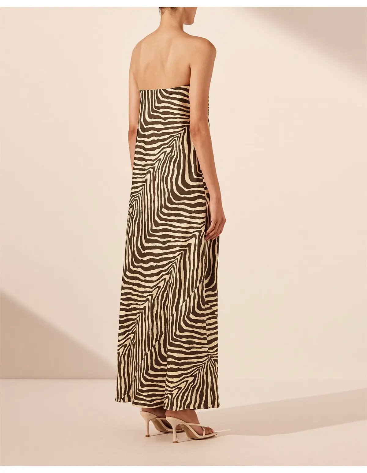 Shona Joy Sana Zebra Silk Strapless Bias Maxi Dress Bone/Chocolate Size 10 photo 3