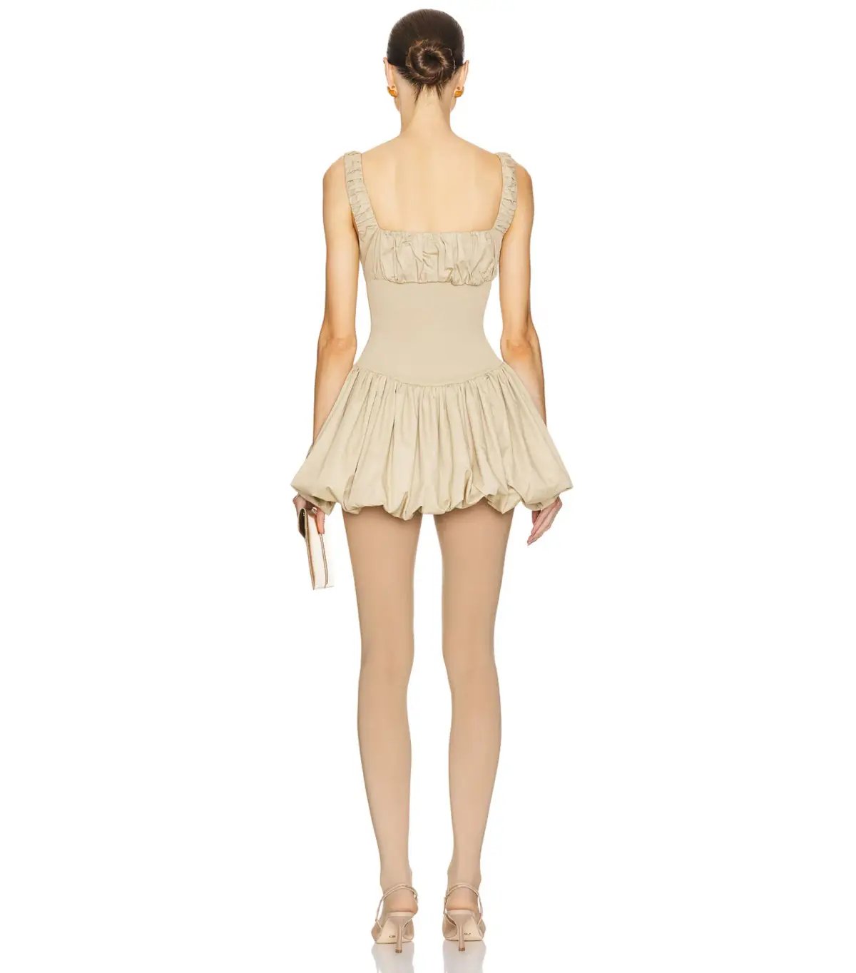 Helsa Rib Mix Puffy Mini Dress Khaki Size S / AU 8 photo 2