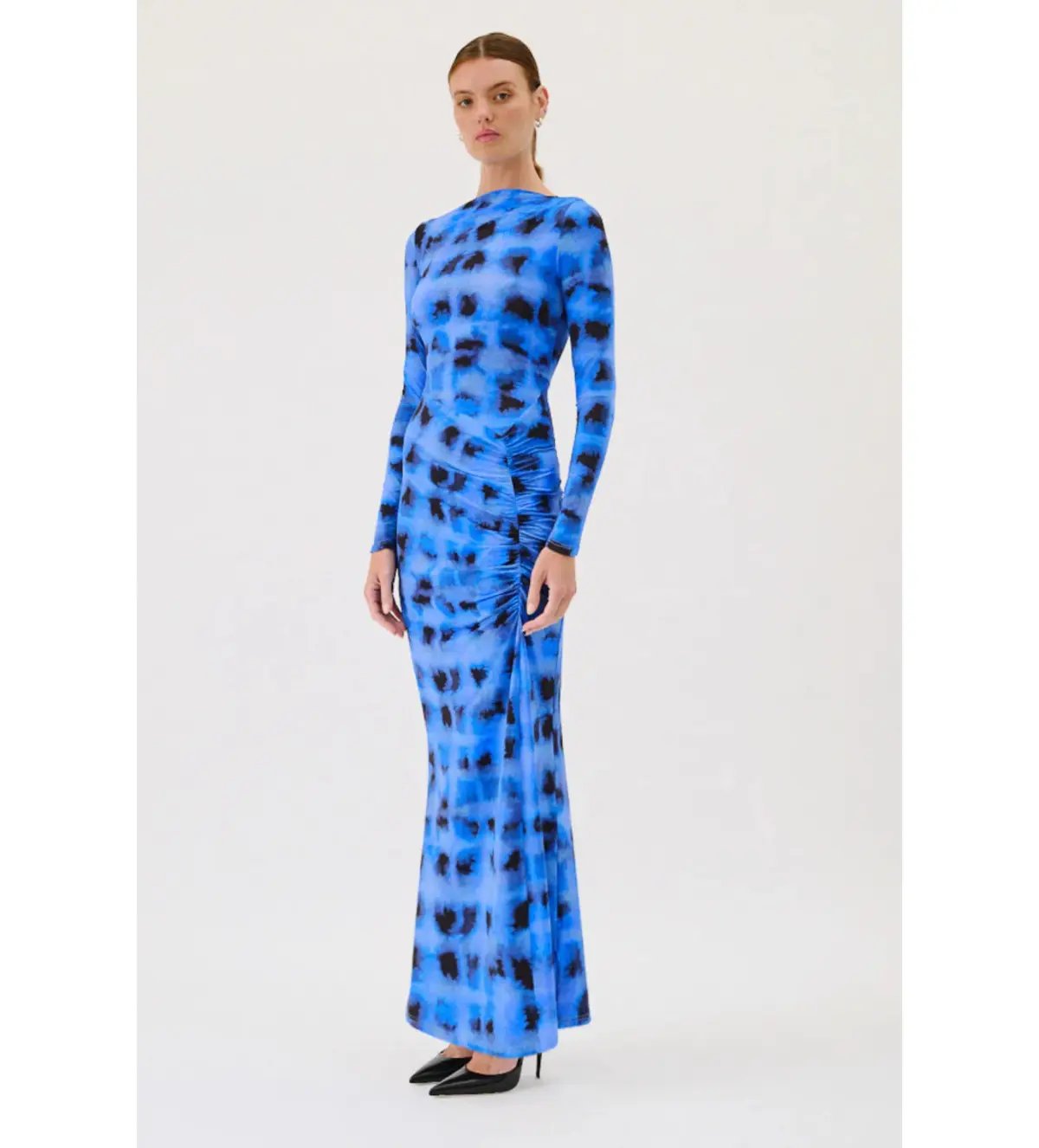Suboo Shibori Long Sleeve Rouched Maxi Dress in Blue Size 10 photo 2