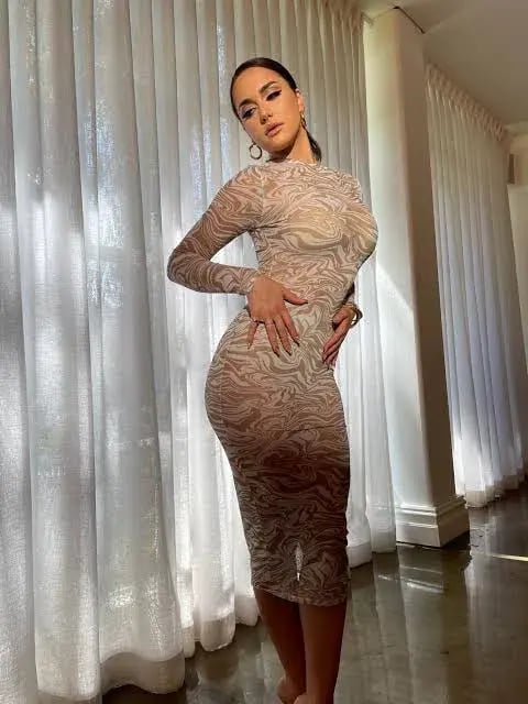 Meshki Bonnie Mesh Long Sleeve Midi Dress Retrograde Print Size 6 photo 2