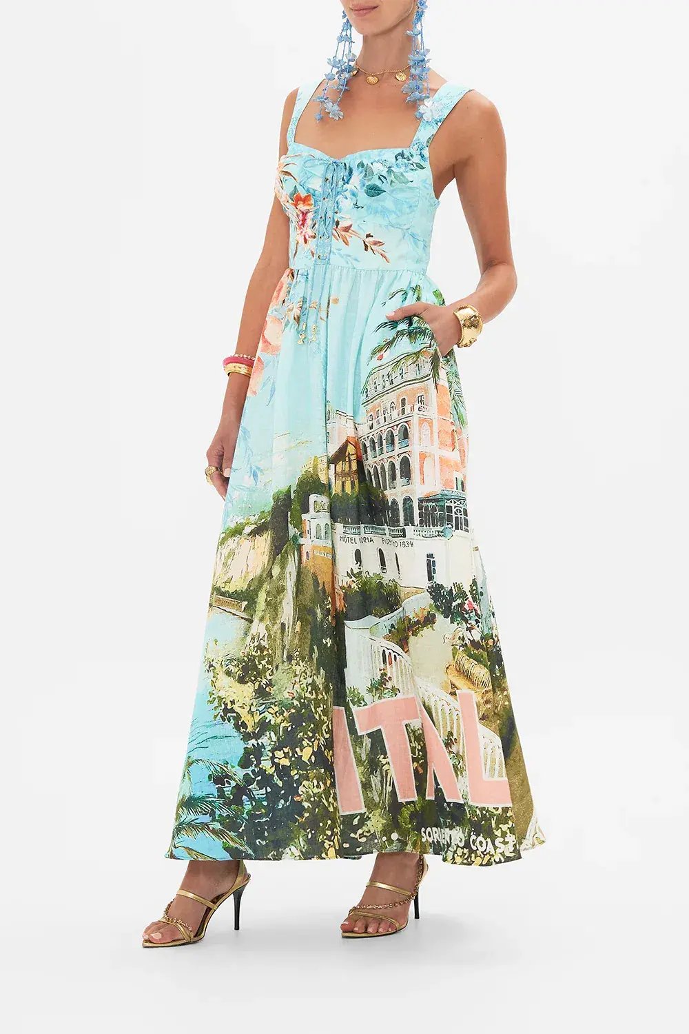 Camilla Eyelet Bustier Dress in From Sorrento With Love Print Size S / AU 10 photo 2