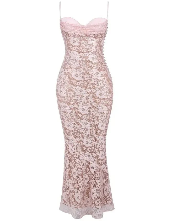 House of CB Azzurra Lace Godet Gown in Pink Size 8 photo 4