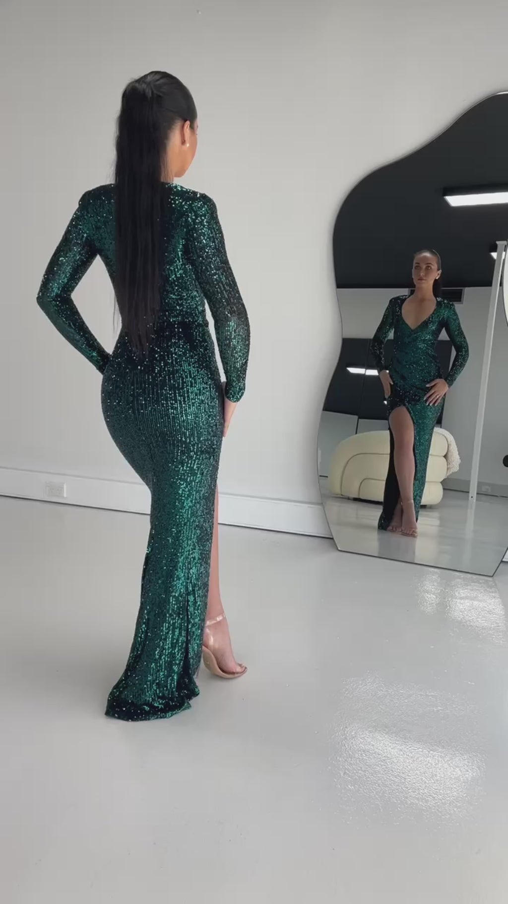 Selena Long Sleeve Gown in Teal photo 3