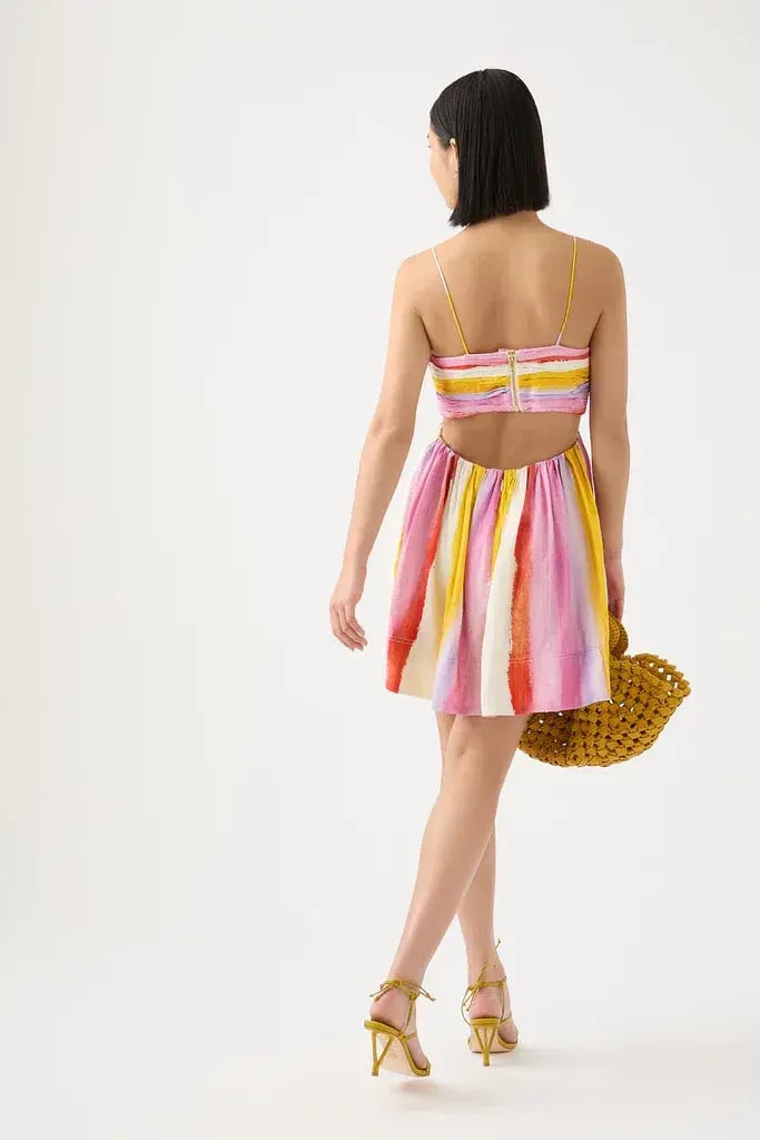 Aje Aurora Stripe Liza Ruched Baby Doll Mini Dress Cut Out Multi-colored Size AU 12 photo 2