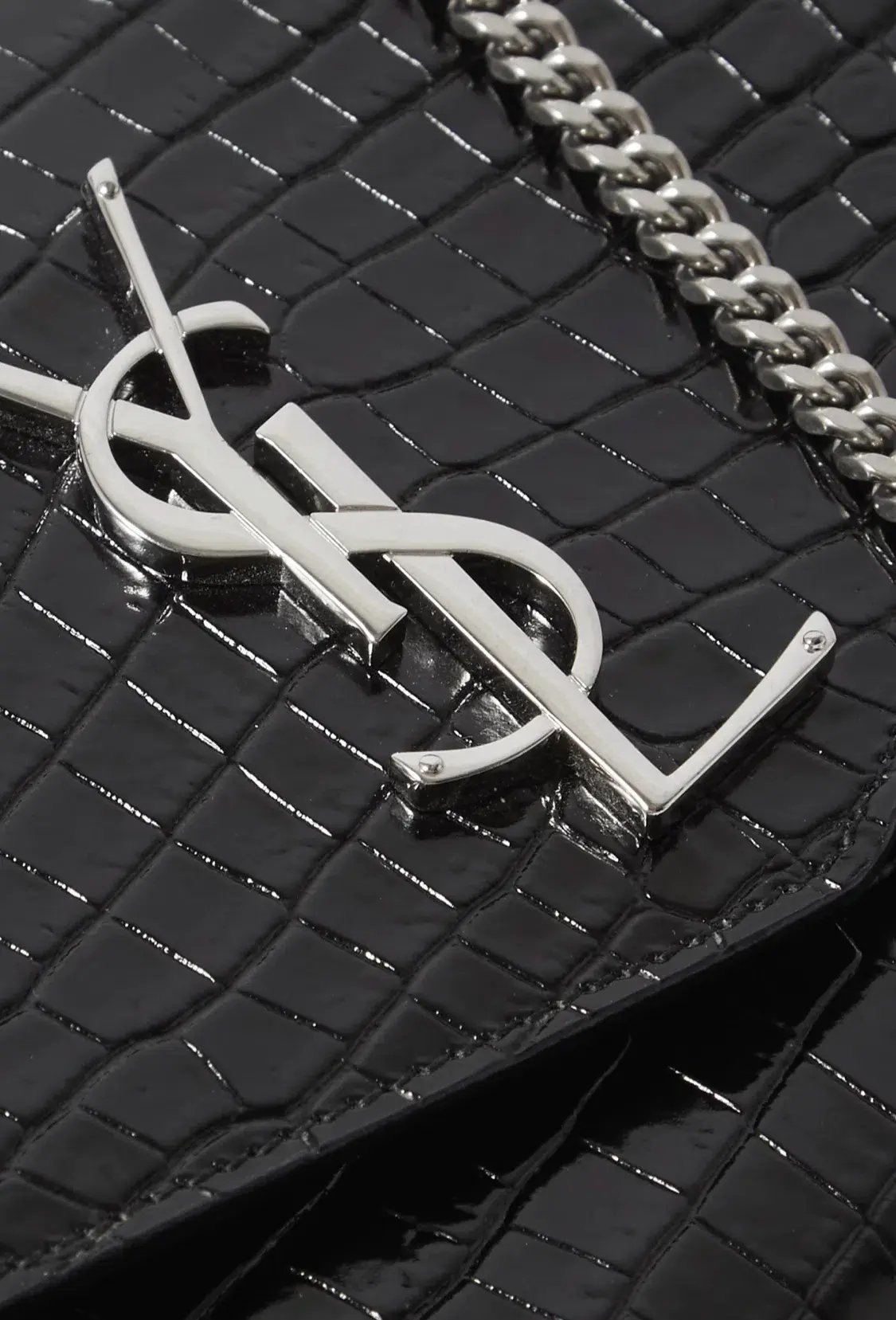 Saint Laurent Croc Leather Shoulder Bag Black photo 3