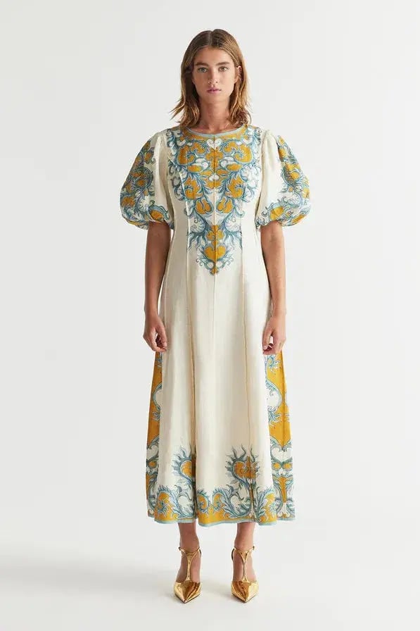 Antipodean Paloma Pin Tuck Dress in Dandelion and Steel Size 10 photo 2