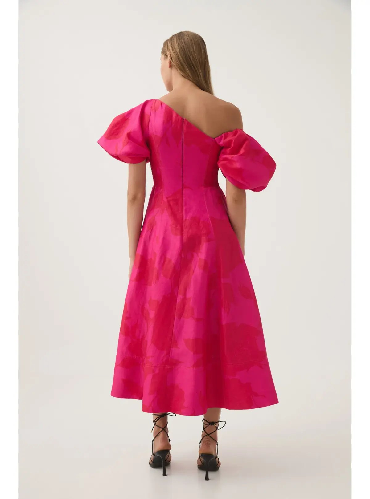 Aje Arista Tulip Sleeve Midi Dress Fluorescent Rose Size AU 10 photo 4