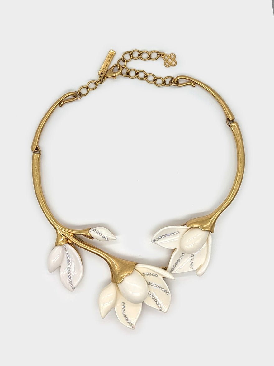 Oscar De La Renta Magnolia Flower Necklace Gold photo 2