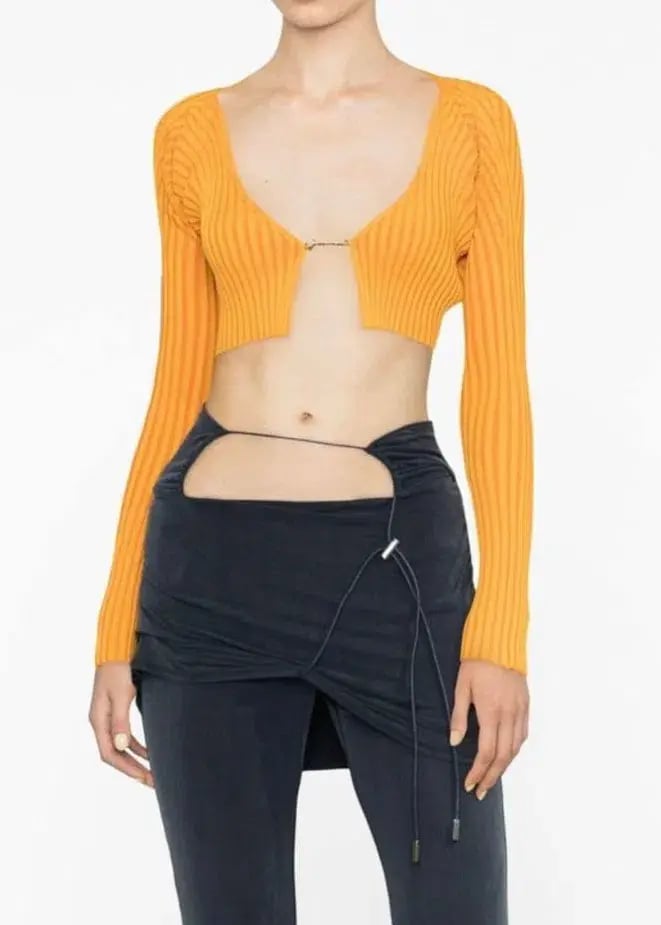 Jacquemus Logo Embelished Cropped Cardigan in Orange Size XS / AU 6 photo 2