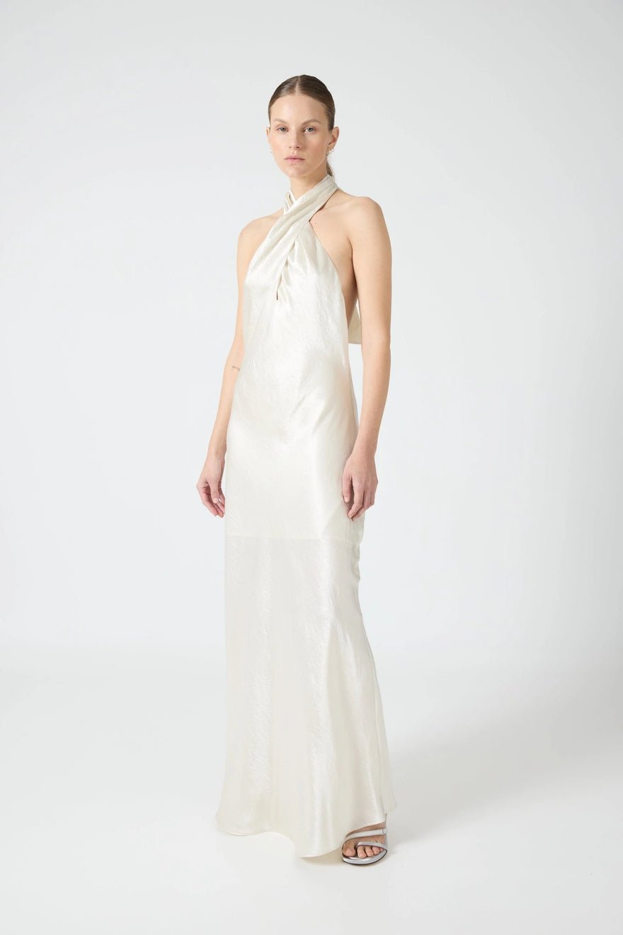 Third Form Crush Wrap Neck Floor Length Dress - Cream photo 3