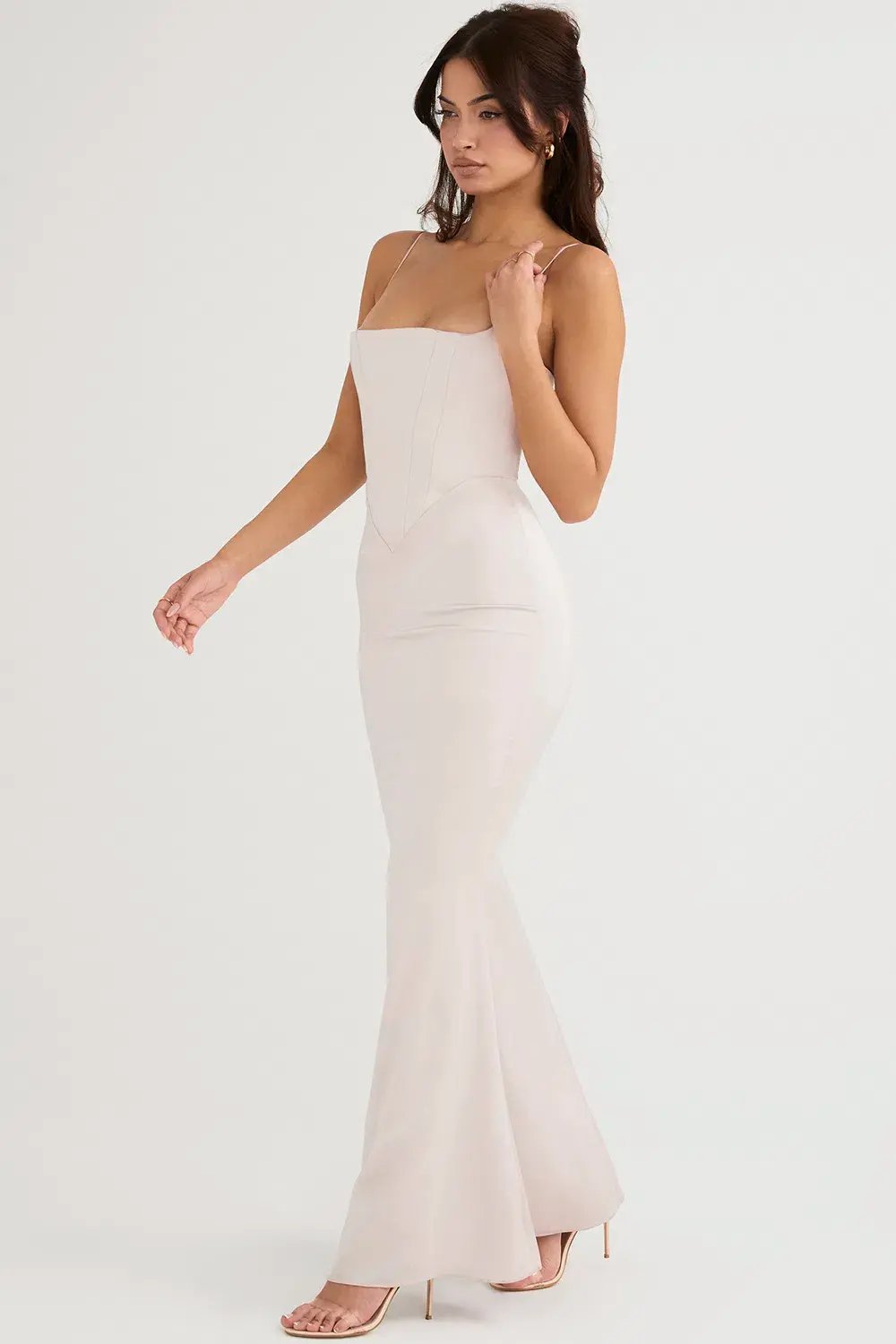 House of CB Olivette Crystal Satin Maxi Dress White Size 10 photo 2