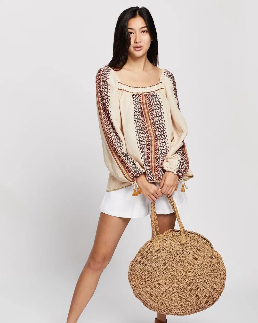 Tigerlily Dellah Embroidered Linen Long Sleeve Blouse Multi Size 12 photo 2