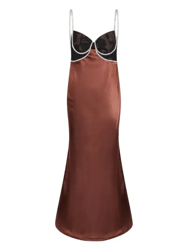 Self-Portrait Satin Diamante Maxi Dress Brown Size 8 photo 4