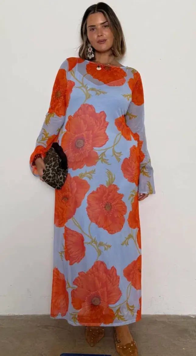 Never Fully Dressed Blue Poppy Aria Mesh Maxi Dress Size AU 12 photo 5