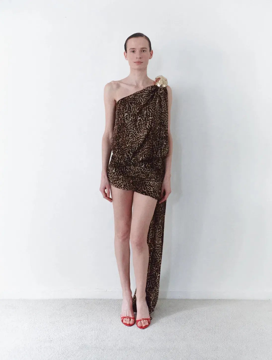 Leam Almes Leopard Print Chiffon Dress With Handmade Stone Detail size 36 photo 2